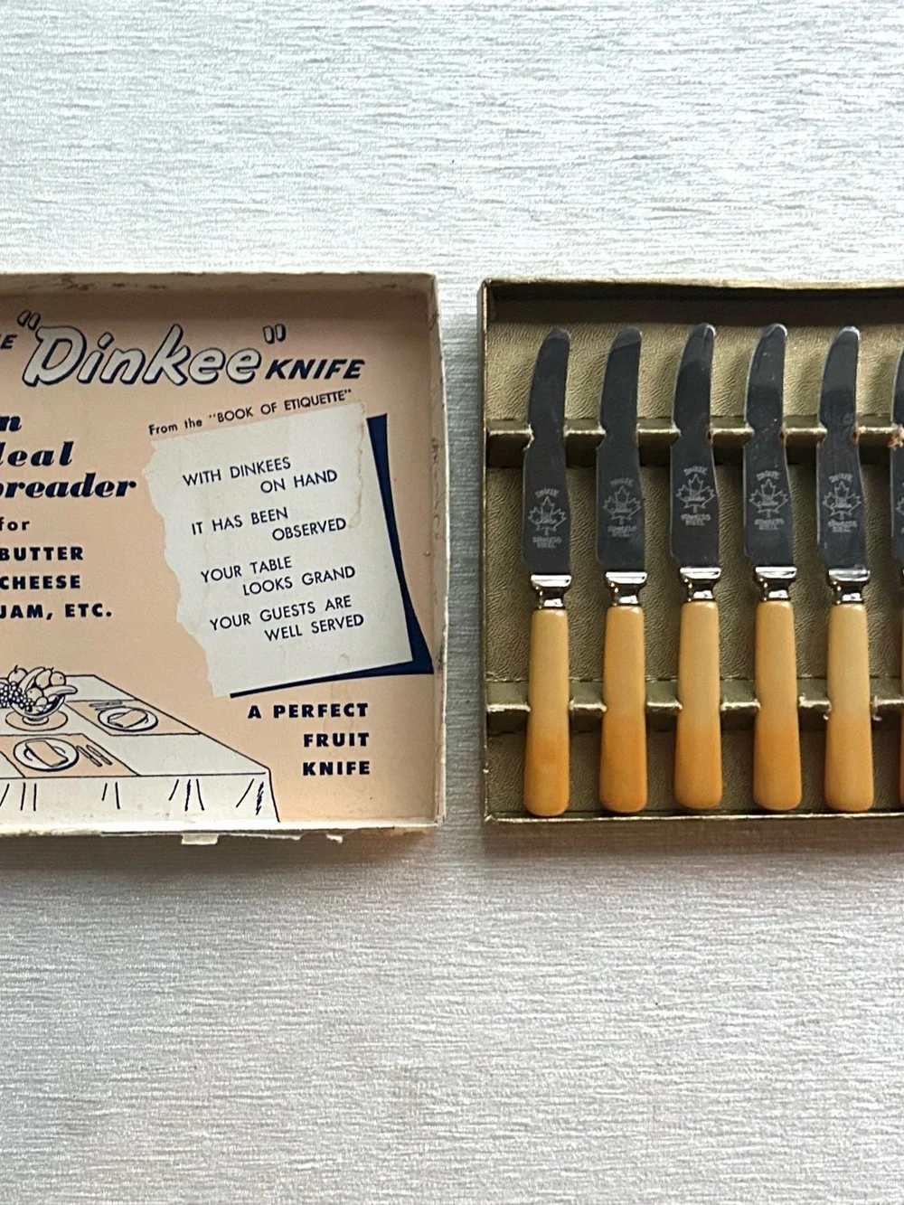 (6) VINTAGE dinkee knife set retro kitchen 1950’s original box